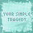 identical light teal square icons with text 'YOUR SIMPLE TRAGEDY' and faint leaf-like shapes, showing pixelated variations across frames