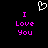 Pixelated heart symbol above pink text reading 'I Love You' on black background, with identical text repeated side-by-side.