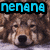 Pixelated image of a dog's face with blue text reading 'nenana' above it on a black background.