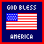 18 identical pixelated American flag icons with 'GOD BLESS AMERICA' text on blue backgrounds, each bordered in red