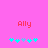 Pixelated red text 'Ally' on bright pink background with cyan and light blue star-like symbols below.