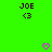 Green background with repeated 'JOE' text and '<3' symbols, animated pink heart and arrow shapes appear in sequence.