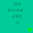 Pixelated text 'joe loves ella ;)' on teal background with green heart symbols appearing and disappearing.