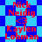 Red text on blue background displays names and heart symbol in repeating pattern.
