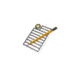 A pencil rests on a lined notepad with a yellow eraser, shown in multiple orientations