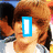 A pixelated image of a person with brown hair wearing a white shirt, with text overlays changing across frames.