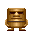 Pixelated golden doll avatar with brown limbs, displayed in a showing sequential facial expression changes from neutral to stern to angry