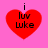 Red heart-shaped icon with black text "i luv Luke" on pink background, showing pixelated variations across four views.