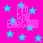 A static image with a bright pink background filled with scattered cyan stars and repeating pink pixelated text elements.