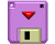 Two side-by-side pixel art icons with purple bodies, black square eyes, and beige rectangular doors, differing only in red and yellow inverted triangle shapes above the doors.