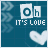 Animated blue background with white hearts and 'IT'S LOVE' text, featuring subtle pixel changes across frames.
