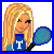 Pixelated buddy icon featuring a blonde woman holding a tennis racket with blue text reading 'tennis' and 'bottle' on black background.