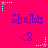 A bright pink background features repeated purple text 'Shells' and '<3' symbols, with light blue star-shaped elements at corners.
