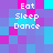 Pixelated of cyan, purple, and magenta squares with white text reading 'Eat Sleep Dance' in four identical sections
