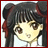 Pixelated anime-style character with dark hair, red hair accessory, and light skin, framed by red border on white background.