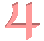 five and five of pinkish-red number 4s with brown shadows on a gray background, each number showing a different 3D perspective