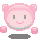 Pixelated pink character with rounded ears, two states showing different facial expressions and body parts.
