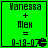 Green background displays four identical with text 'Vanessa + Alex = 0-18-0' and a pixelated symbol