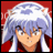 A 3x3 contact sheet of pixelated animation frames showing a character with silver hair and red clothing against a solid red background, with partial text overlays forming "InuYasha" across the grid.