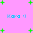 Pixelated pink background with green plus signs and blue "Kara :)" text in four positions, static display.