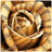 A pixelated static image of a brown and white spiral pattern resembling a rose or flower, with layered petals in warm tones.