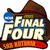 Pixelated graphic with brown hat, blue sphere, and 'Final Four' text on left; bright green background with red pixelated text reading 'WHO'S GOING TO BE THE FINAL FOUR?' on right.