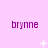 Purple 'brynne' text on pink background with white star-like animations in three of three icons each