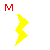 Yellow zigzag lightning bolt with red 'M' and 'B' text elements in four distinct configurations on white background.