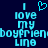 Pixelated cyan text on dark blue background reads "I love my boyfriend" with a heart symbol above "I" and "line" below, repeated side-by-side.