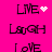 Pixelated text and symbols on a bright pink background with animated white sparkles appearing near 'LOVE' and 'LIVE'.