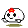 Pixel art contact sheet of four animated frames showing a white ghost-like character with red flower headpiece, pink blush marks, and varying expressions on gray background.