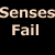 A contact sheet of five animated frames showing the text "Senses Fail" in different colors against a black background, with each frame displaying two instances of the text stacked vertically.