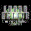pixelated character portraits with green halos, some wearing goggles or headgear, others with red symbols on foreheads, all set against dark backgrounds with 'the rebellion genesis' text below