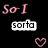 A black background displays four 'So-I' text instances in pink, two white text boxes with 'sorta', 'kinda', 'maybe', and 'like you', and four pink heart symbols arranged symmetrically.