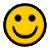 A static pixelated yellow smiley face icon with dark brown eyes and a wide curved mouth, bordered by black pixels on a white background.
