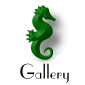 Green seahorse icon with curled tail and leafy crest, positioned above 'Gallery' text on white background.