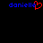 Blue text 'danielle' appears on a black background with a red heart symbol replacing the 'e' in the left instance.