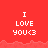 Red background with white pixelated text "I LOVE YOU<3" repeated across multiple , some of which are grayed out