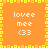 Orange background with yellow pixelated border, four identical text blocks reading 'lovee mee <33' in white pixel font.