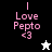 Pixelated text 'I Love Pepto <3' in pink on black, white, and gray backgrounds with a white star and black star icon below.
