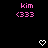 Pixelated pink text 'kim' and '(333)' above two white heart symbols on a black background.