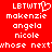 Red background with white pixelated text and a heart symbol; text includes LBWTWT, makenzie, angela, nicole, whose next; heart symbol replaces the 'T' in LBWTWT on the left side.