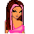 Pixel art of a female character in pink attire with long brown hair and pink highlights, shown across multiple cropped views including full body, torso, legs, and head.
