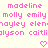 Pixelated pink text on a light background displays multiple name variations with two heart symbols below.