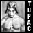 Black-and-white pixelated icon featuring a shirtless male figure with long hair and facial hair, alongside vertical text reading "TUPAC" on the right side.