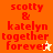 Red pixelated text "scotty & katelyn together forever" on orange and cream backgrounds with star symbols.