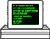 computer monitors displaying green text on black backgrounds, each monitor has a white frame and gray base