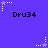 Purple background with repeated 'Dru34' text and white star-shaped pixel art elements in various positions.
