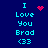 Blue background with cyan text reading "I Love You Brad <33" and red pixelated heart or star symbols in different positions across frames.