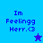 Pixelated text 'Im Feelingg Herr.<3' on blue and purple backgrounds with a star icon changing color.